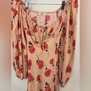 NEW Audrey 3+1 Floral Peach dress with Red Roses